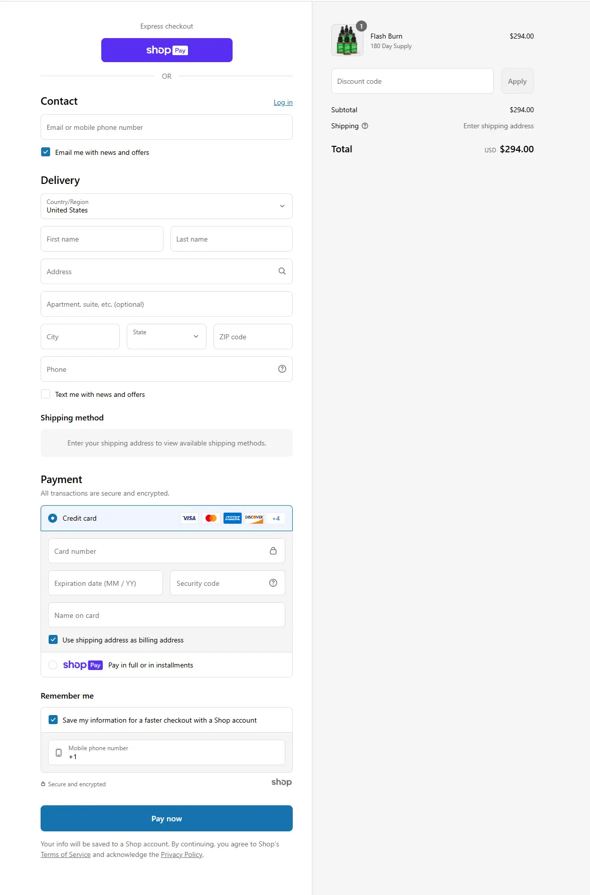 Flash Burn Secure Checkout Page